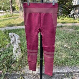 RUNNING GIRL Rose Red Mesh Legs Seamless Contrast High Yoga Leggings Medium